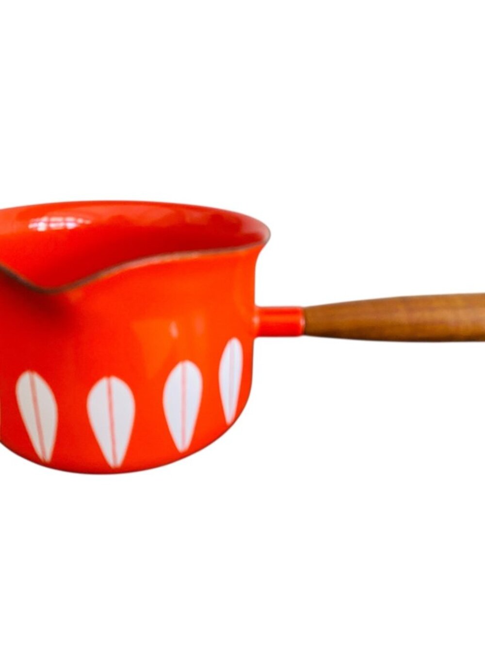 Cathrineholm Lotus Saucepan Orange Enamel Pot w/ Wood Handle Mid Century Norway